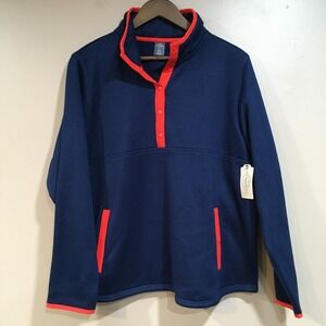 St John's Bay Snap T Fleece Pullover Womens Petite XXL Blue Orange Gorpcore NWT
